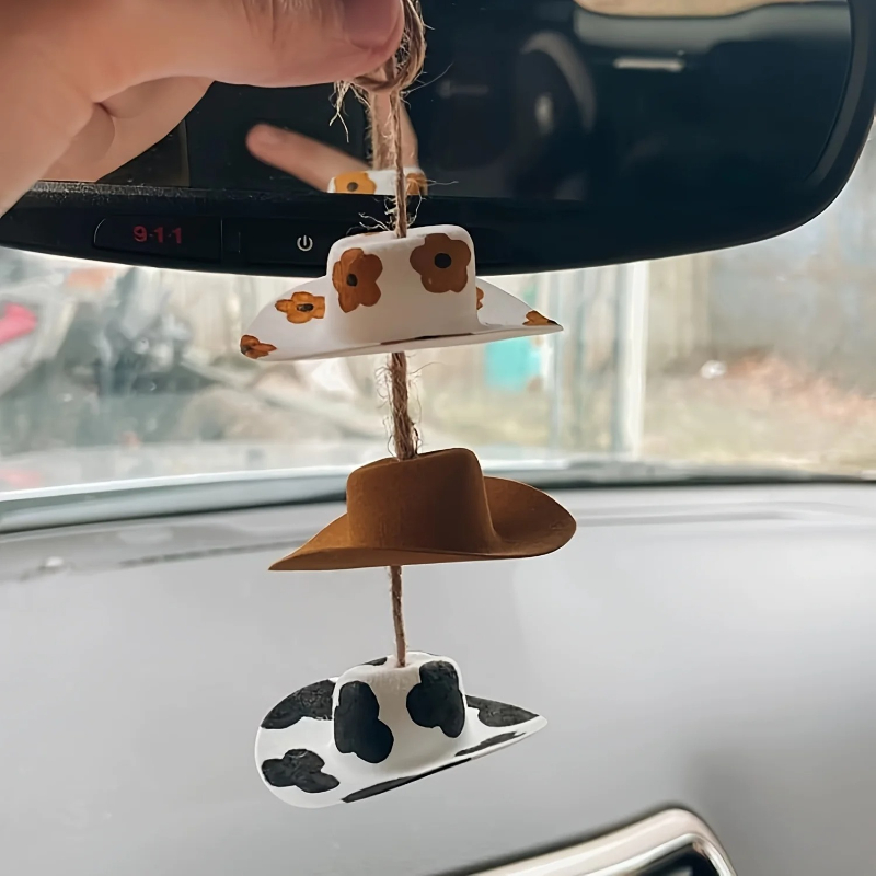 Car Accessories Mirror Hanging - Cowboy Hat Rearview Mirror Car Pendant