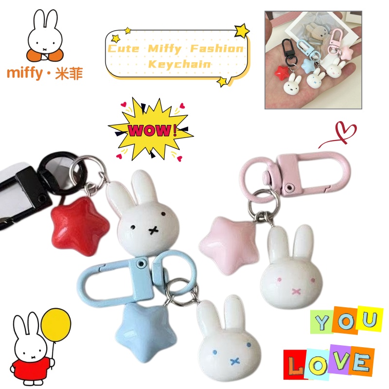 Car Accessories You Need - Kawaii Miffy Keychain Cute Rabbit Pentagram