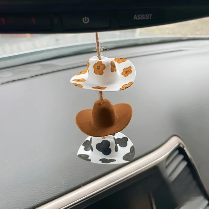 Cowboy Hat Rearview Mirror Car - Car Accessories Mirror Hanging 评论和价格