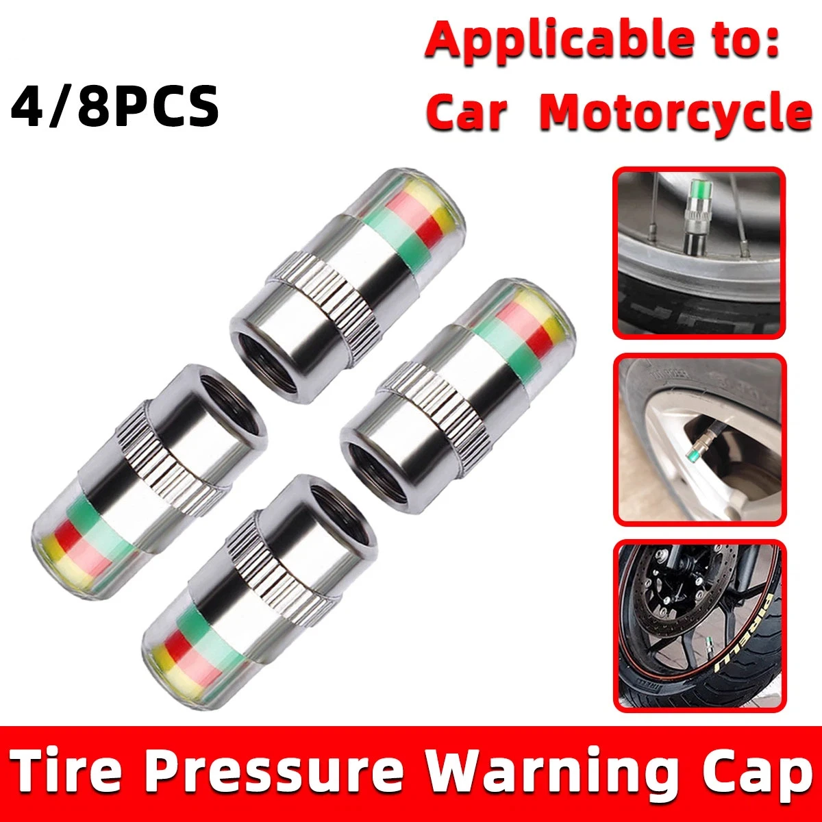 4/8PCS Car Tire Valve Caps wit - Tire Pressure Monitor 评论和价格