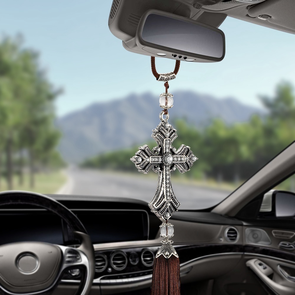 Crystal Rhinestone Cross Car P - Car Accessories Mirror Hanging 评论和价格