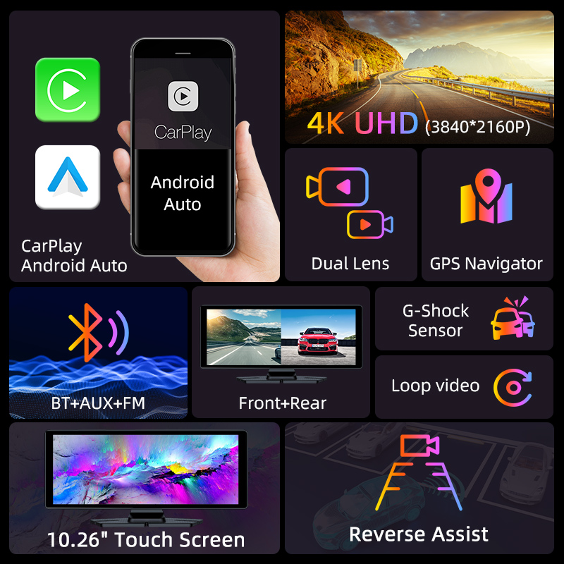 10.26 inch 4K Dash Cam 360° Ro - Car Dash Cam 评论和价格